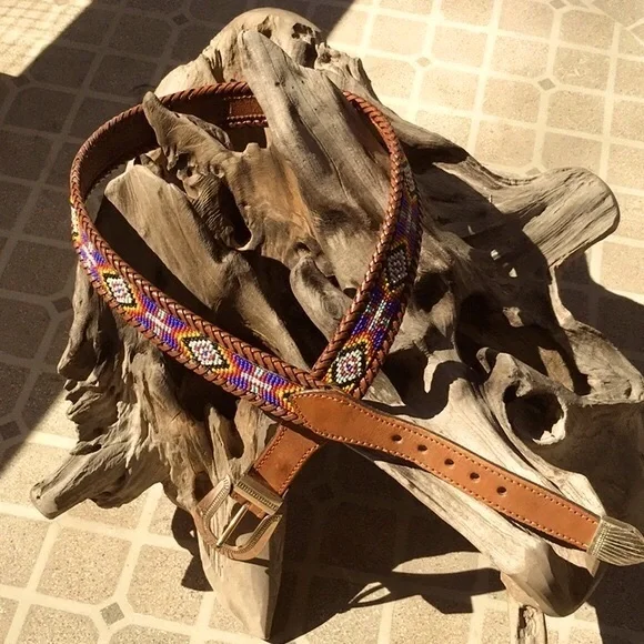 Vintage Sea Dream Leather Western Style Beaded Belt size 34 - Picture 5 of 13